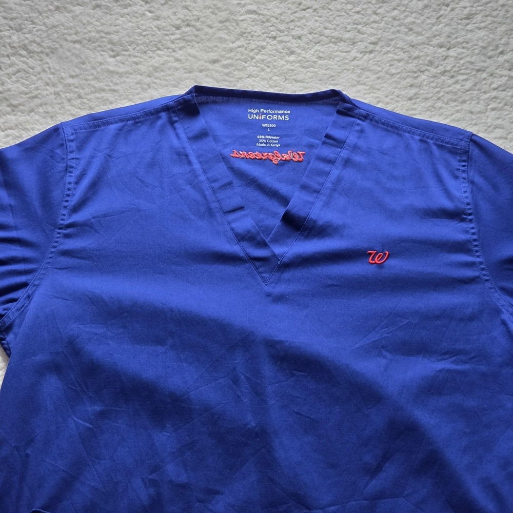 High Performance Uniforms Shirt Mens Large Blue Walgreens Scrub Top Pockets